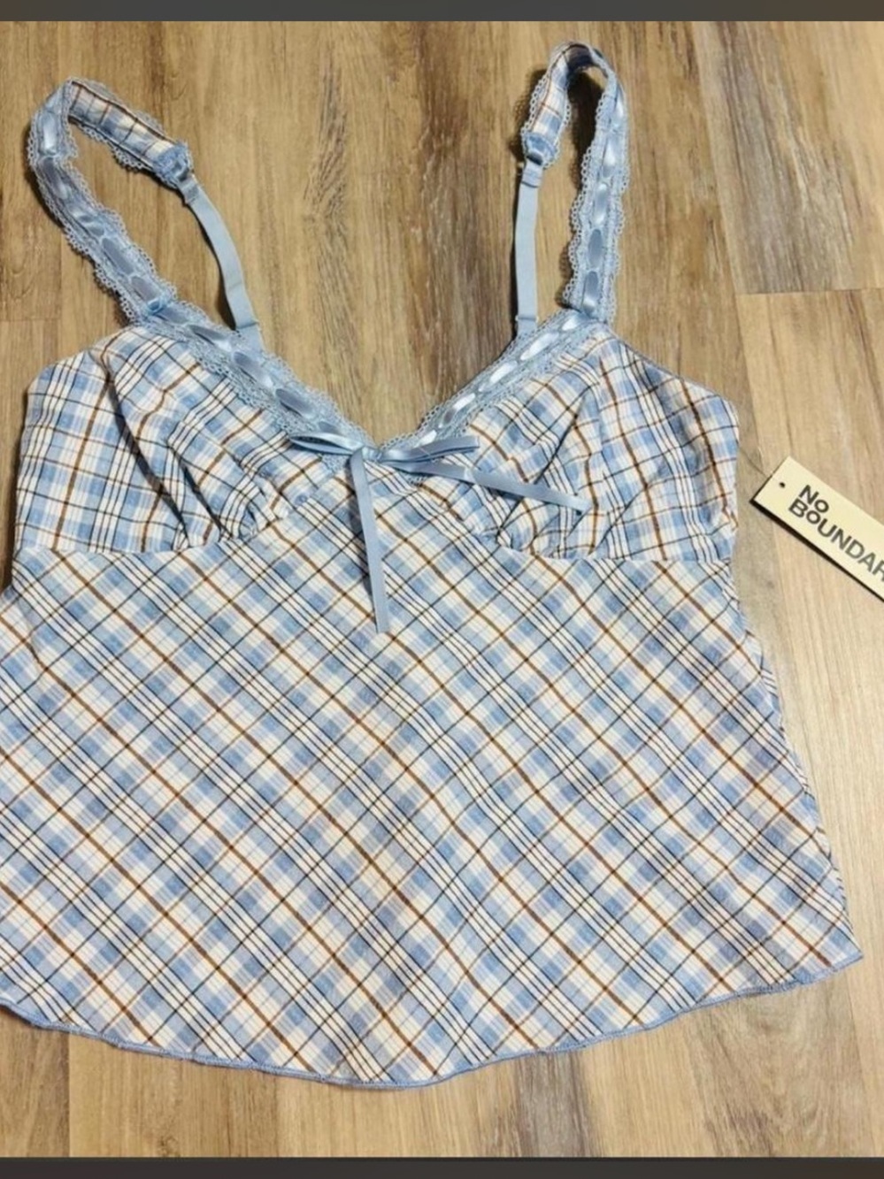 Women’s Baby Blue Plaid Babydoll Tank Size XXS NWT #Y2k #Cottagecore